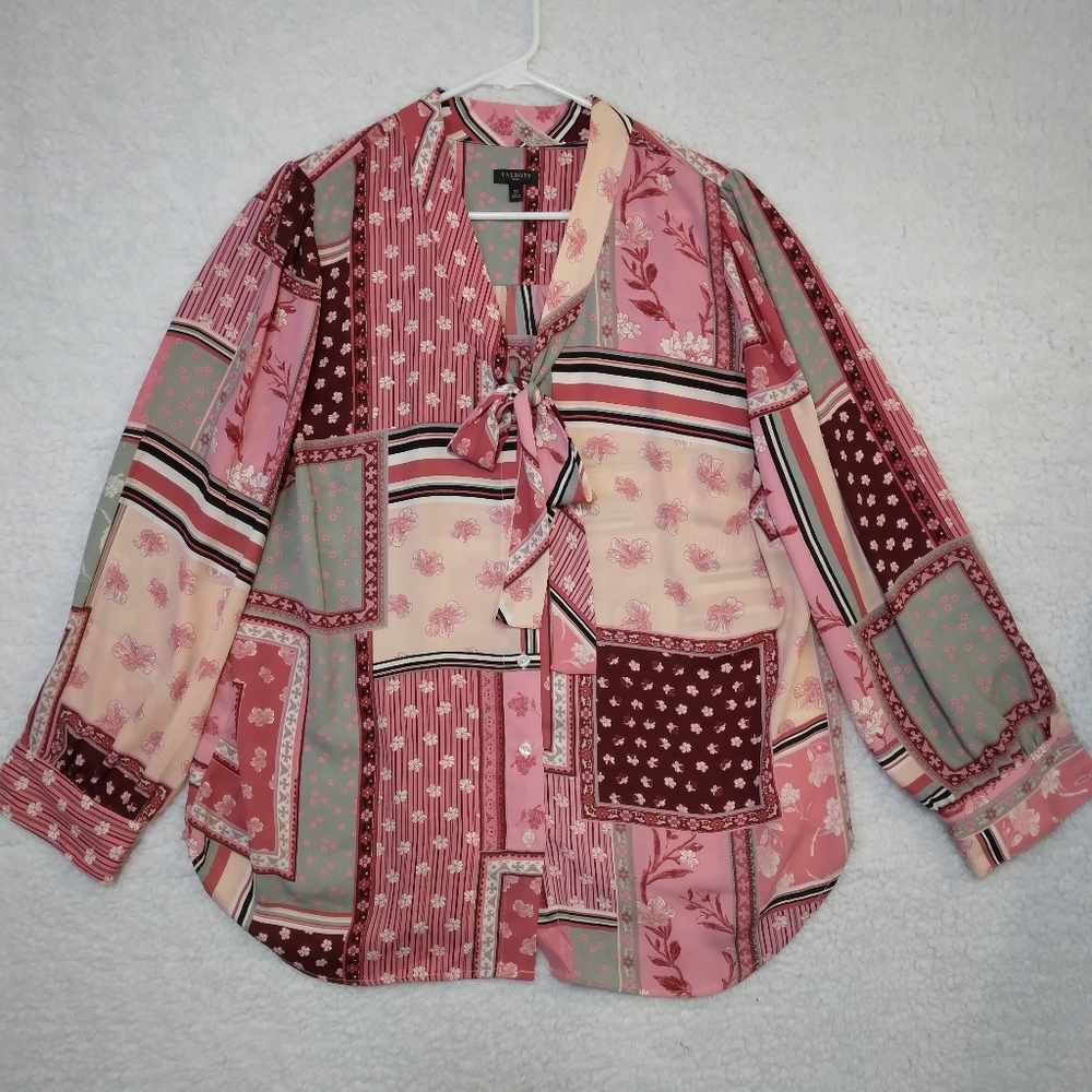 Colorful Talbots Plus Boho Ladies Button Down Blouse, size 1X